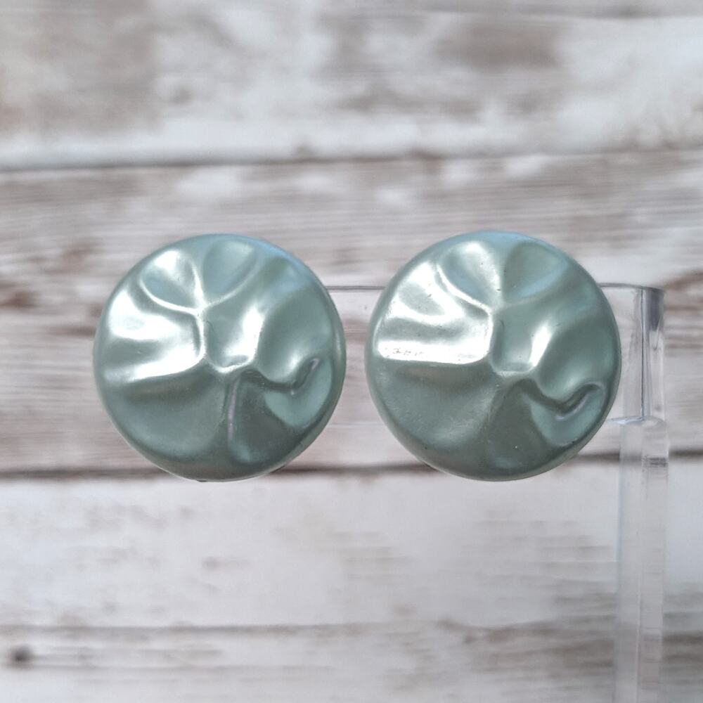Vintage Screw Back Earrings Pearlescent Light Green Uneven Surface